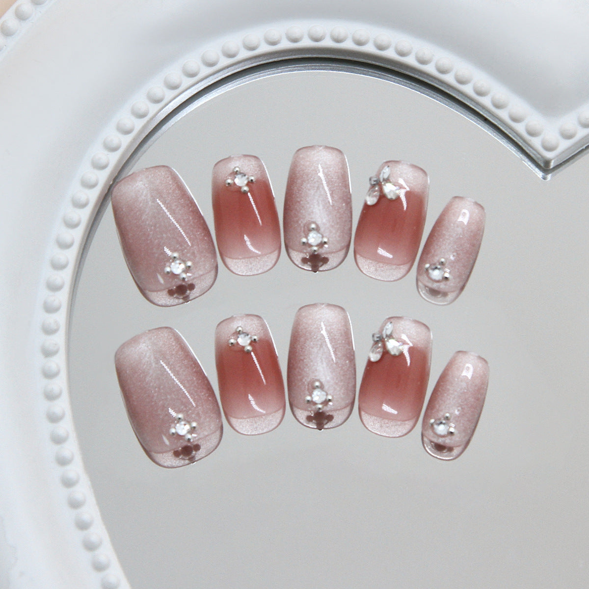 Elegant Bloom Short Square Pink Ombre Press On Nail Set with Floral Accents