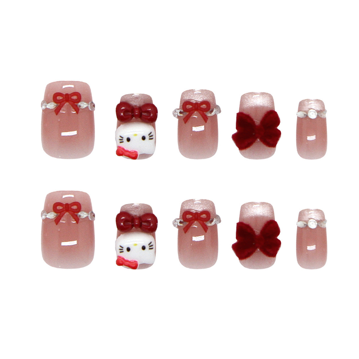 Whimsical Elegance Short Square Pink with Cute Bow Accents Nail Set
