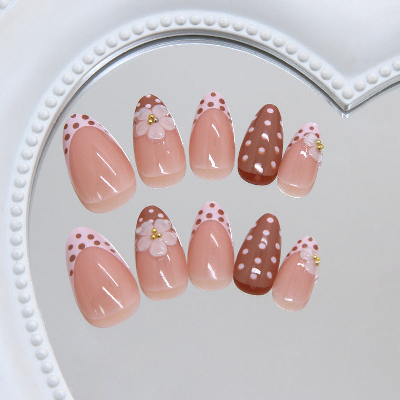 Blossom Inspired Medium Almond Pink Press On Nail Set with Floral Design