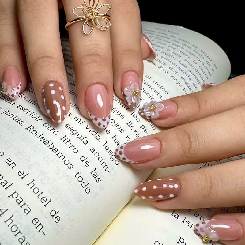 Whimsical Blossom Medium Almond Pink with Floral Accents Press-On Nail Set
