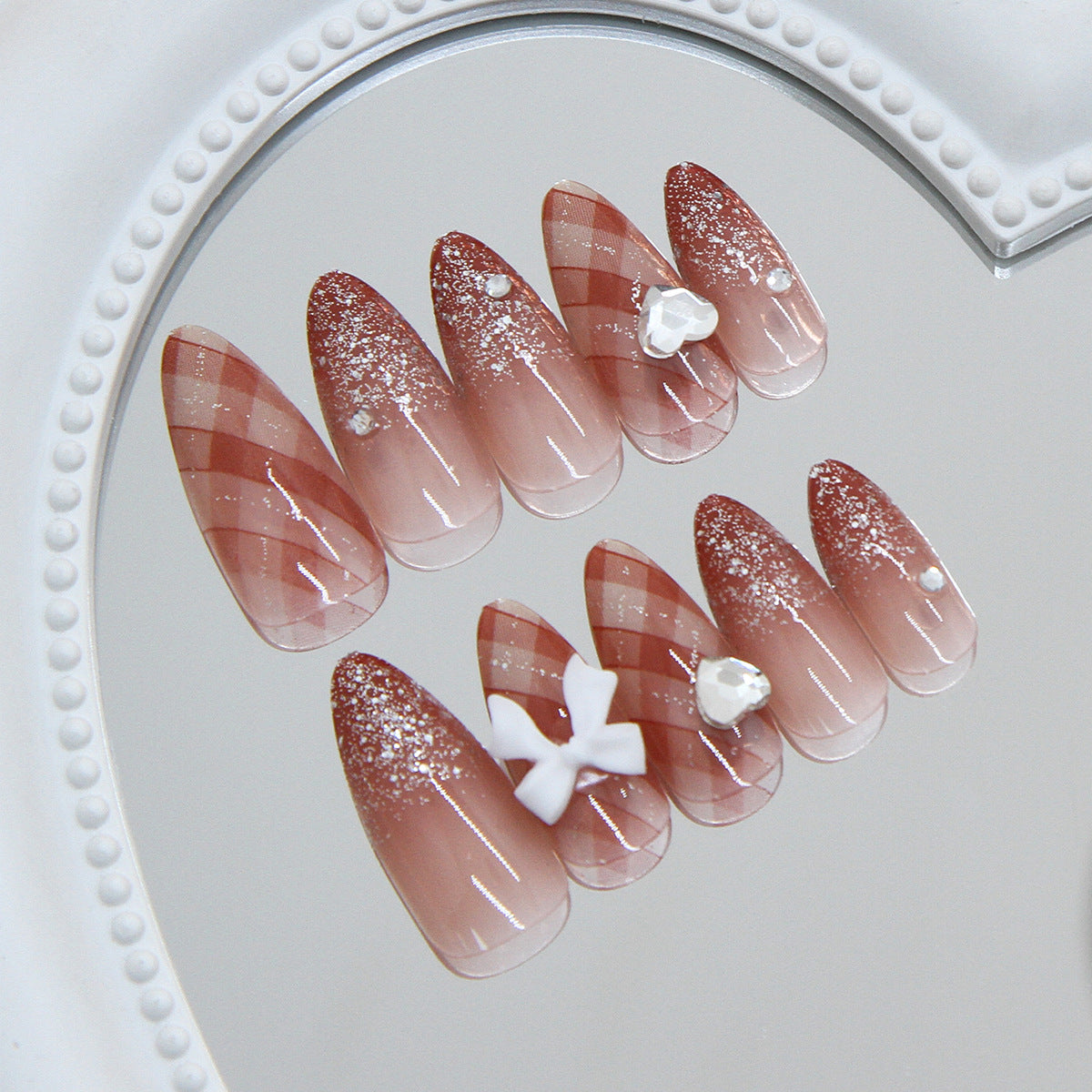 Chic Elegance Medium Almond Shimmering Rose Gold Glitter Press On Nail Set