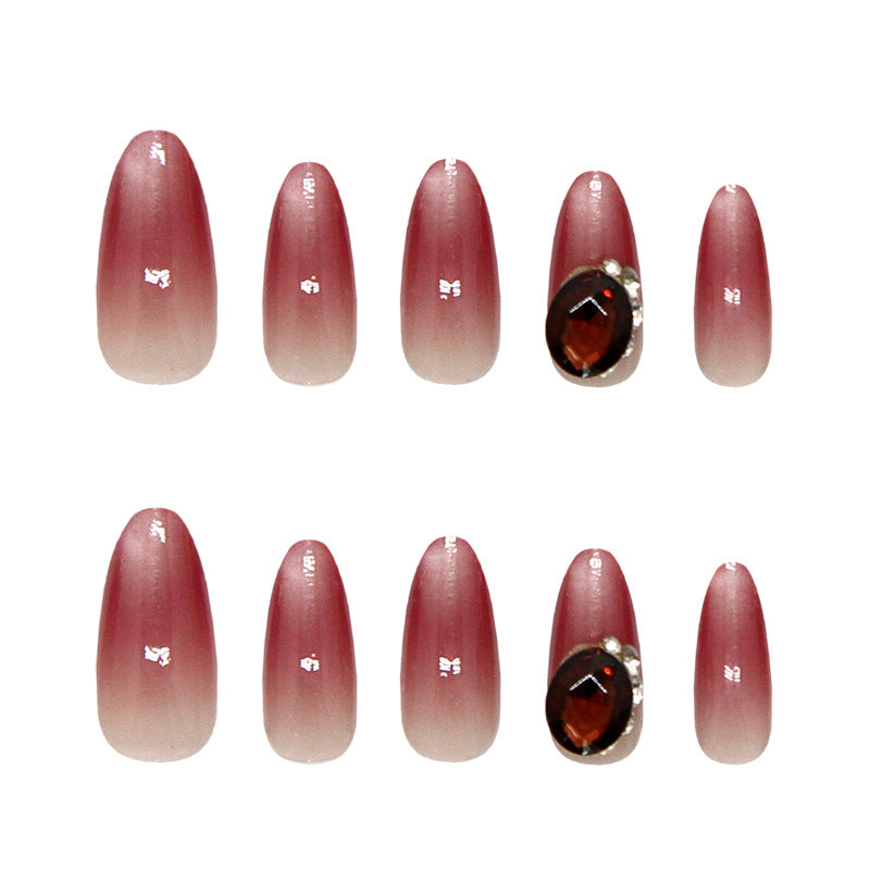 Enchanting Beauty Long Almond Ombre Press On Nail Set with Jewel Accent