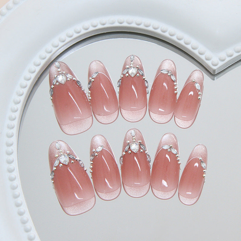 Elegant Petal Medium Almond Blush with Sparkling Accents Press On Nail Set