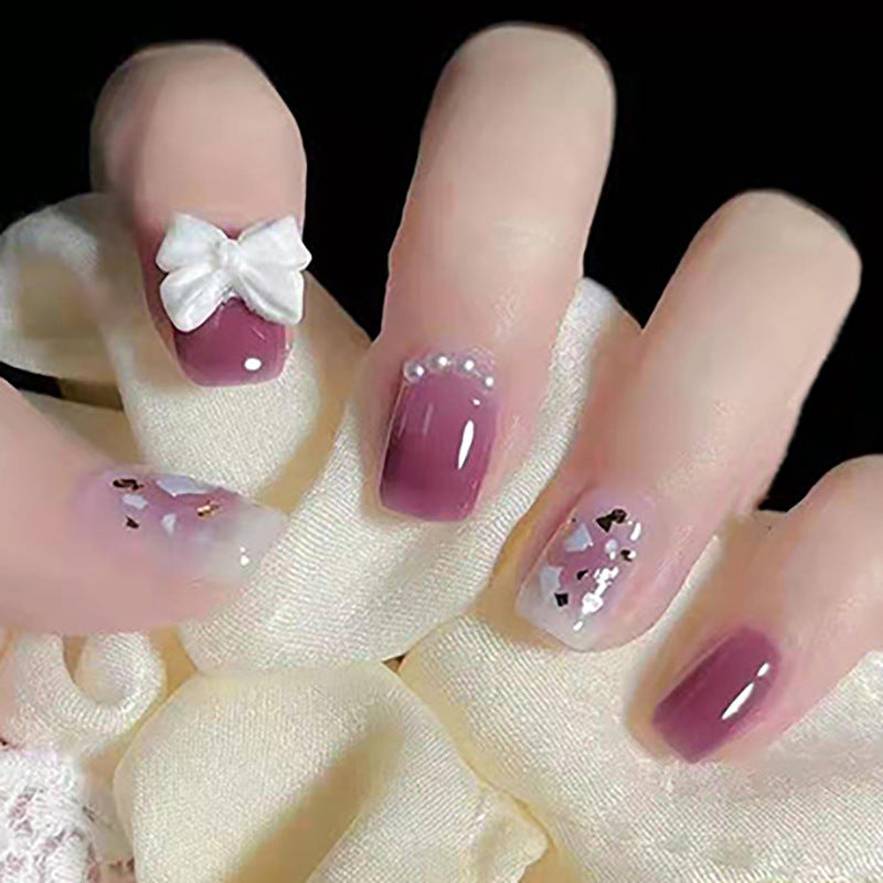 Whimsical Elegance Short Round Lavender Press On Nail Set with Rhinestone Accents and Butterfly Appliques