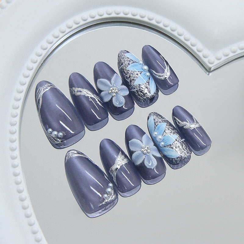 Whimsical Garden Long Almond Lavender with Floral Accents Press On Nail Set