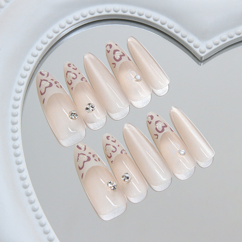 Chic Elegant Long Stiletto Blush Nails with Glitter Accents