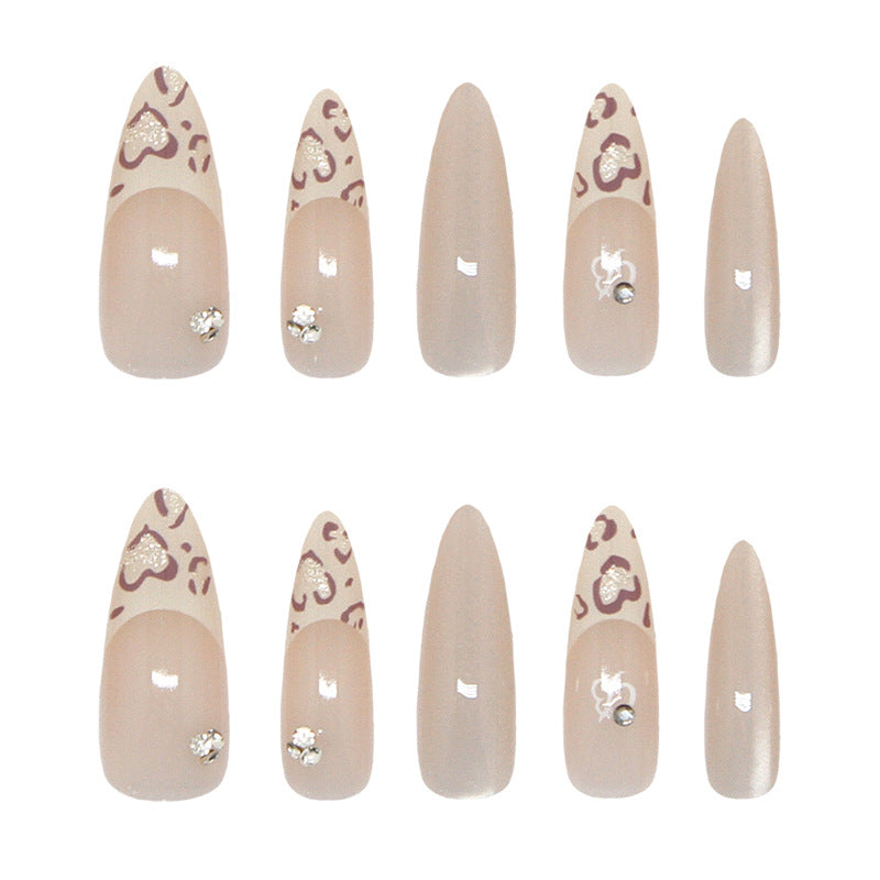 Wild Safari Inspired Long Almond Beige Press on Nail Set with Glitter Accent