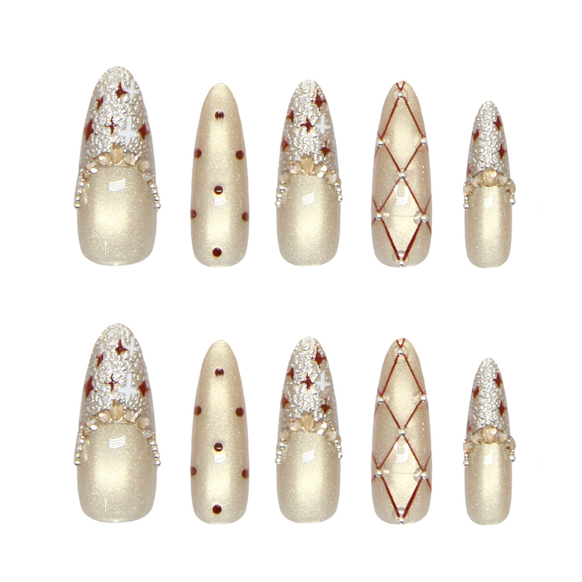 Glamorous Elegance Medium Almond Beige with Sparkling Rhinestone Accents Press-On Nail Set