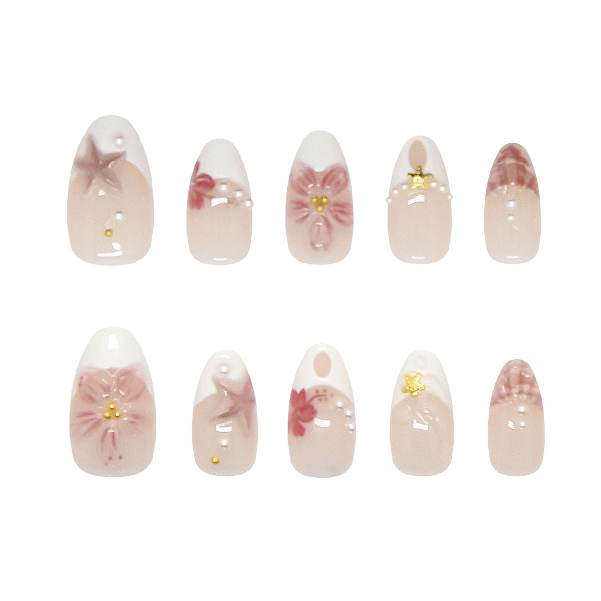 Blossom Dream Medium Almond Pink Nail Set with Floral Accents
