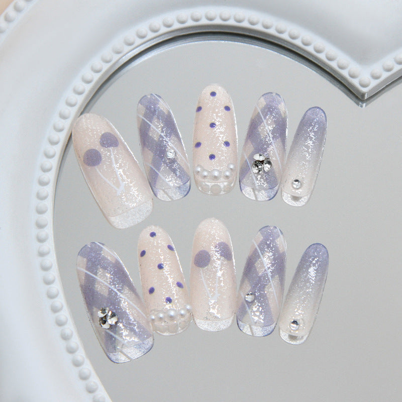 Charming Floral Dream Long Oval Lavender Glitter Press On Nail Set with Gem Accents
