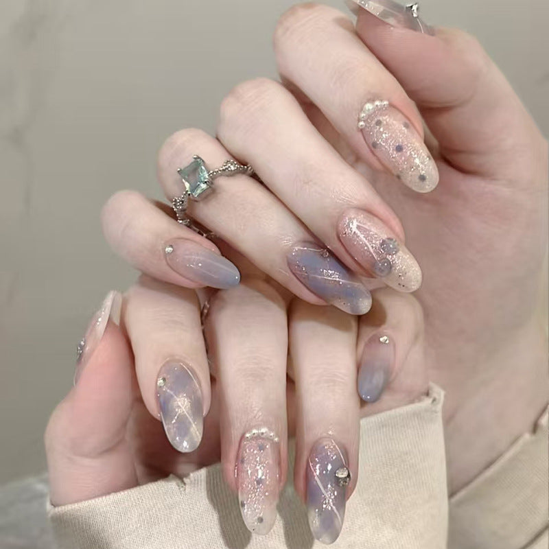 Celestial Dream Long Oval Blue Ombre with Sparkling Accents Press On Nail Set
