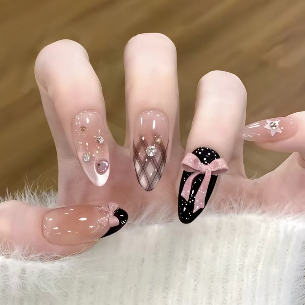 Chic Elegance Medium Almond Blush with Glittering Accents Press On Nail Set