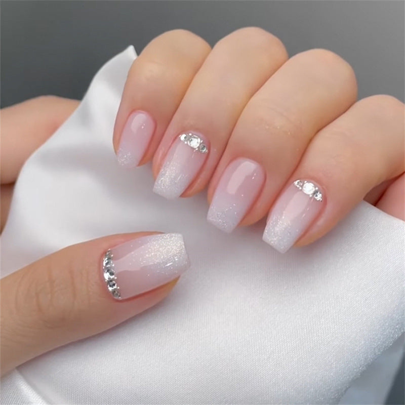 Elegant Dreamy Medium Square Soft Pink with Glitter Accents Press On Nail Set