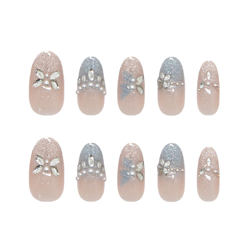 Sparkling Winter Wonderland Medium Oval Frosted Glitter Press On Nail Set