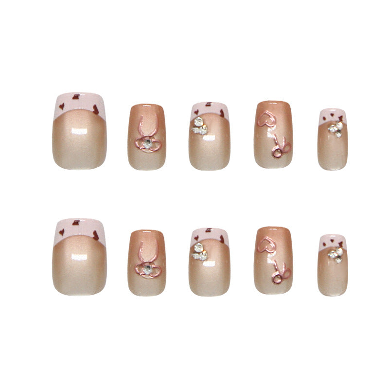 Chic Elegance Short Square Beige Nails with Glittering Embellishments