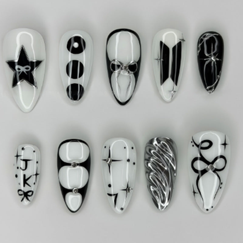 Mystical Monochrome Medium Almond Black and White Decorative Nail Set