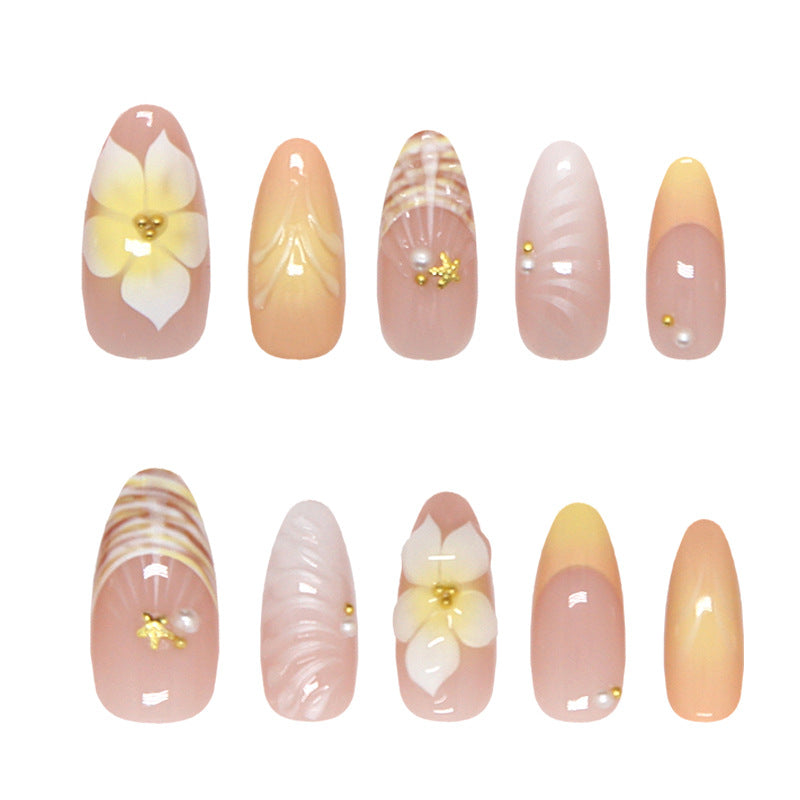 Blooming Elegance Long Almond Pink with Floral Accents Press On Nail Set