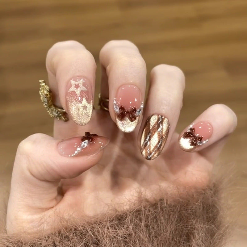 Chic Glamour Medium Almond Blush and Gold Glitter Design with Stunning Accents