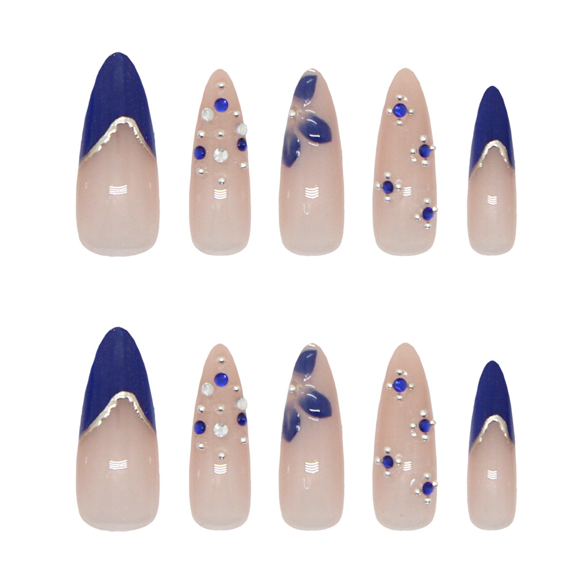 Elegant Night Sky Long Almond Blue and White Decorative Nail Set