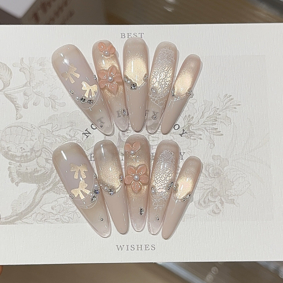 Whimsical Floral Long Almond Shimmering Press-On Nail Set