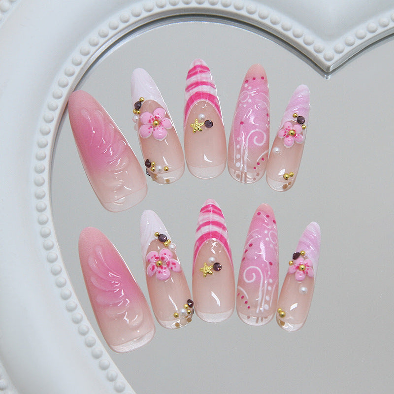 Blossom Dreams Long Almond Pink Press On Nail Set with Floral Accents