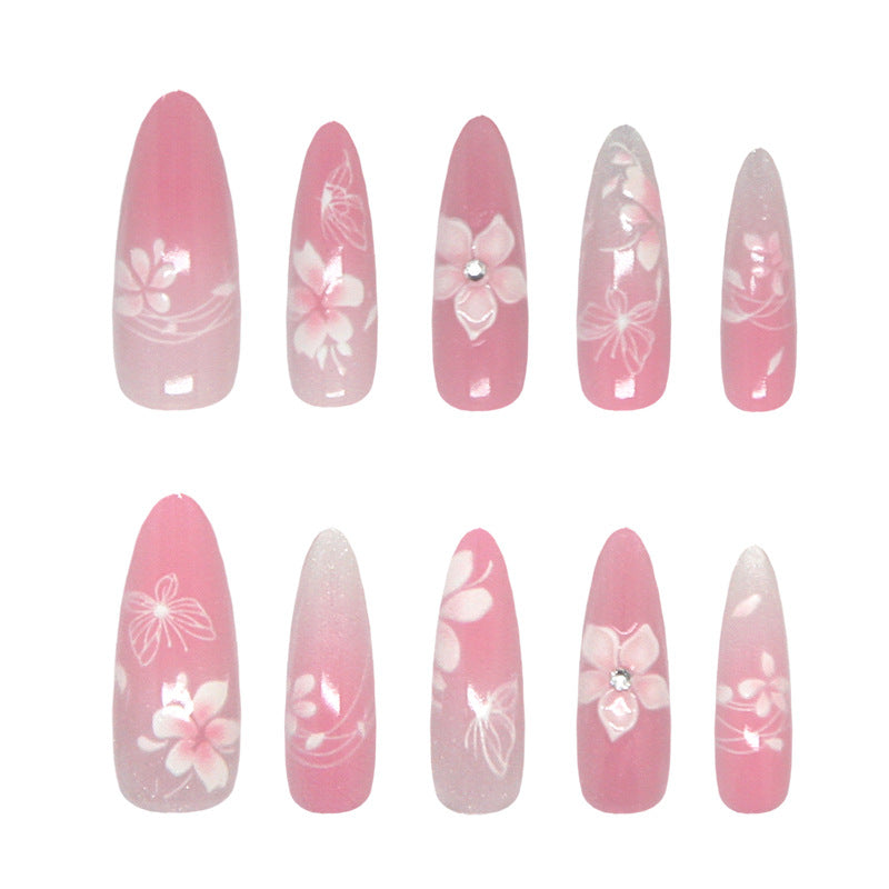 Blossoming Elegance Long Stiletto Pink Nails with Floral Artistry