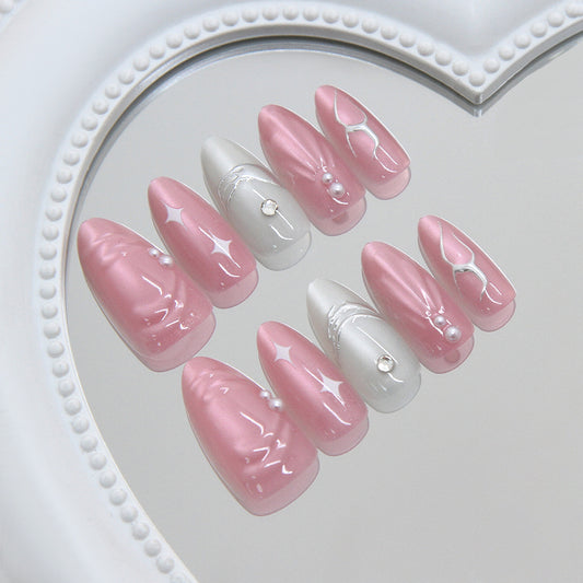 Romantic Elegance Medium Almond Pink with Pearl Accents Press-On Nail Set
