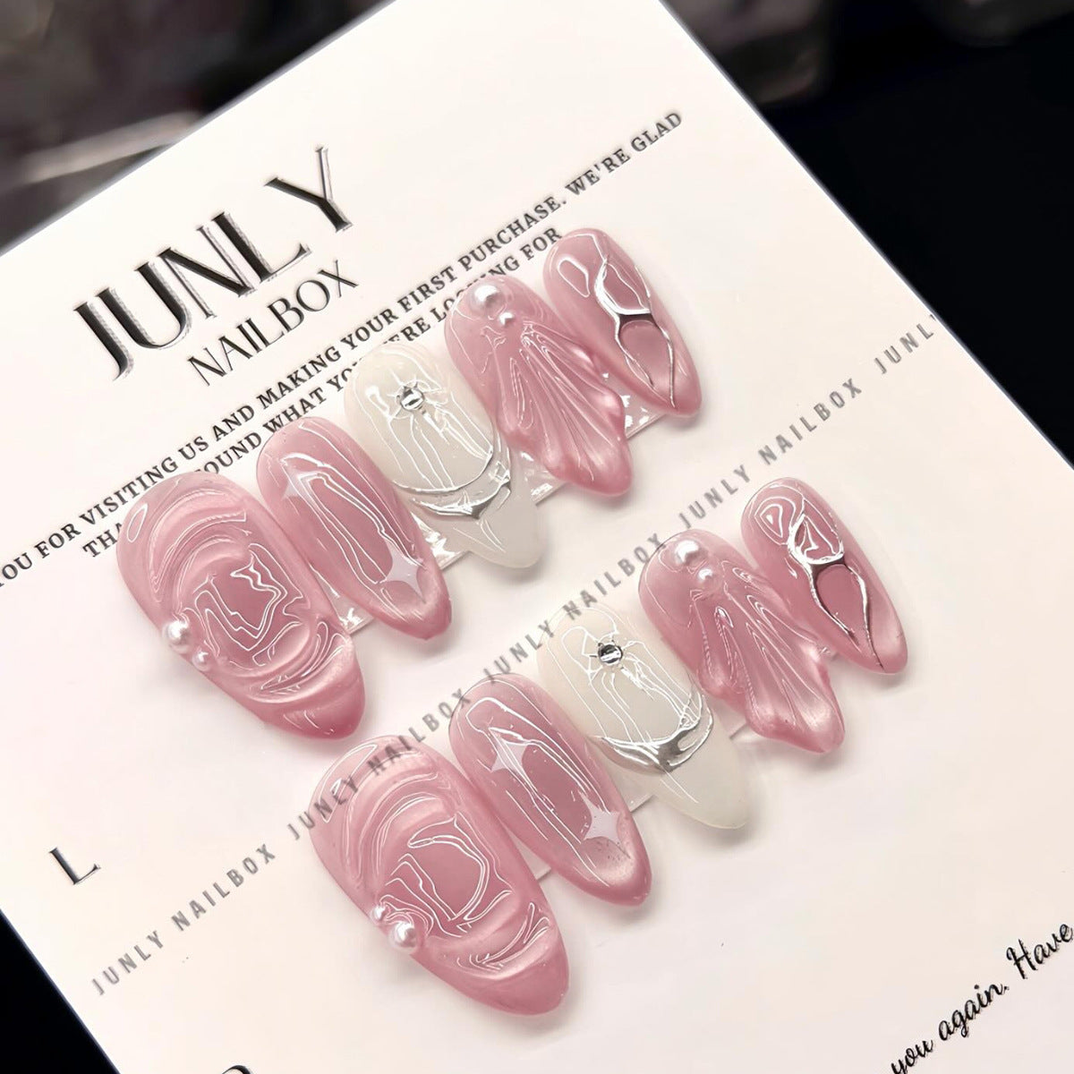 Blush Elegance Medium Almond Pink with Unique Marbled Design Press-On Nail Set