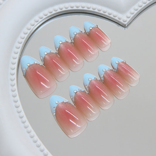 Dreamy Pastel Medium Almond Ombre Nails with Crystal Accents