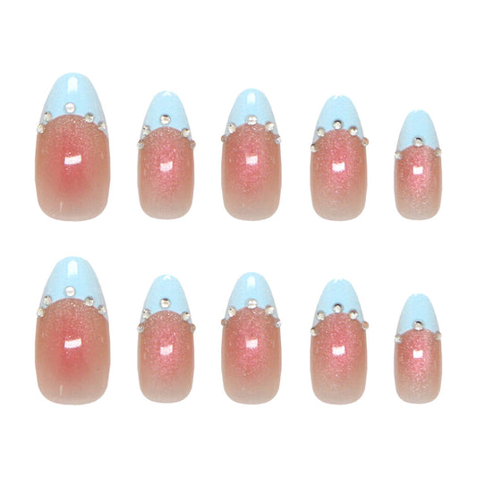Dreamy Sunset Medium Almond Gradient with Gem Accents Nail Set