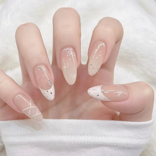 Elegant Blossom Medium Stiletto Beige with Delicate Accents Press on Nail Set