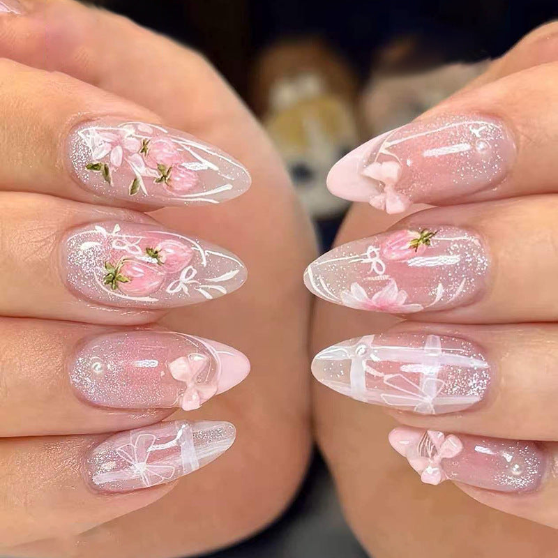 Blossom Dreams Medium Almond Pink Floral Nail Set