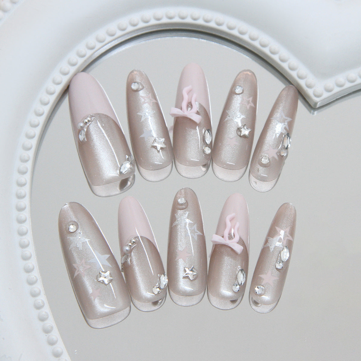 Celestial Dreams Long Almond Blush Pink with Star Accents Press On Nail Set