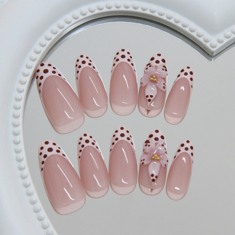 Charming Floral Delight Medium Almond Blush Press On Nails with Elegant Bow Feature