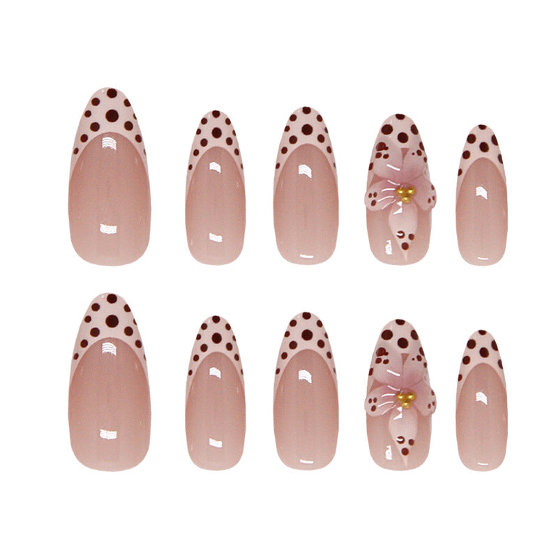 Floral Elegance Medium Almond Blush Pink Press-On Nails with Chic Polka Dot Design