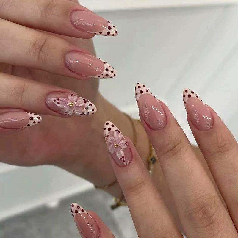 Blossom Chic Medium Almond Pink with Floral Accents and Dotted Tips Press on Nail Set