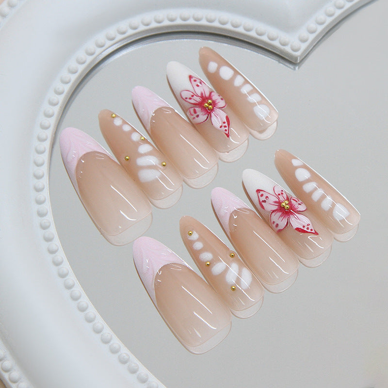 Whimsical Blossom Long Almond Pink Floral Press On Nail Set