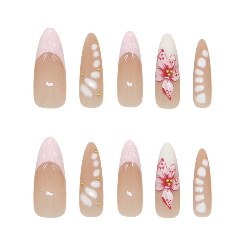 Blossom Elegance Long Almond Pink Floral Press On Nail Set