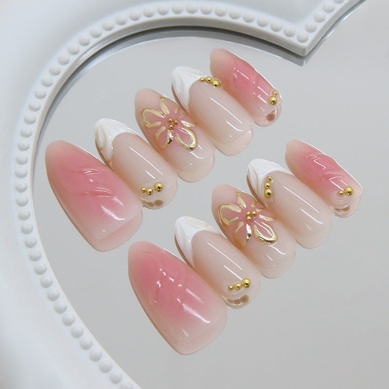 Blossom Elegance Medium Almond Pink with Floral Accents Press On Nail Set