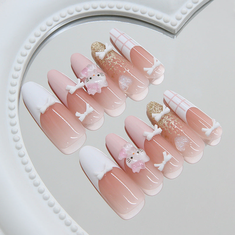 Whimsical Pink Long Almond with Cute Animal Charm Press-On Nail Set