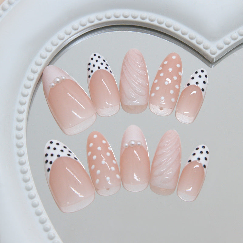 Chic Elegance Medium Almond Pink with Dotted and Textured Design Press on Nail Set