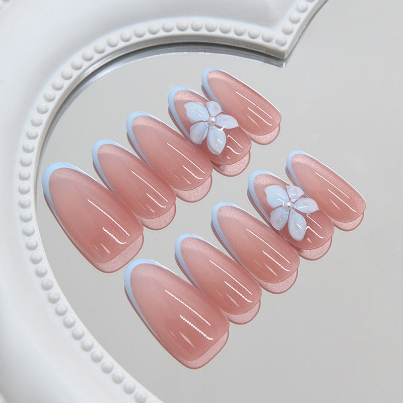 Blossoming Elegance Medium Almond Pink Press On Nail Set with Charming Floral Accents