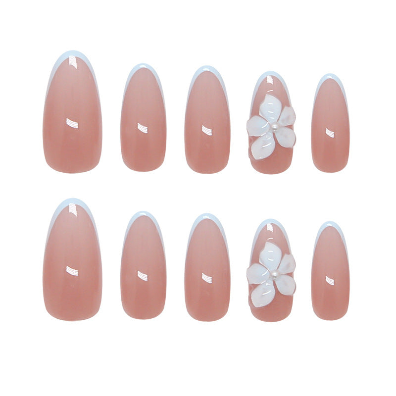Chic Blooming Elegance Medium Oval Blush Pink Nails with Floral Accent