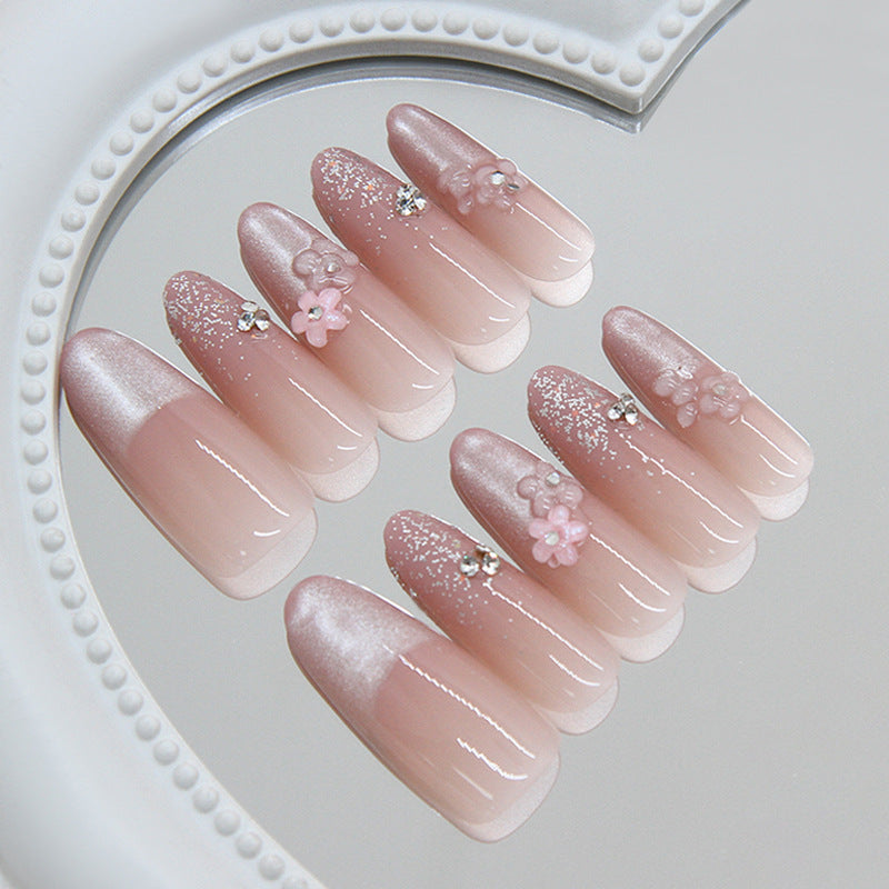 Blossom Dream Long Oval Pink Press On Nail Set with Floral Accents