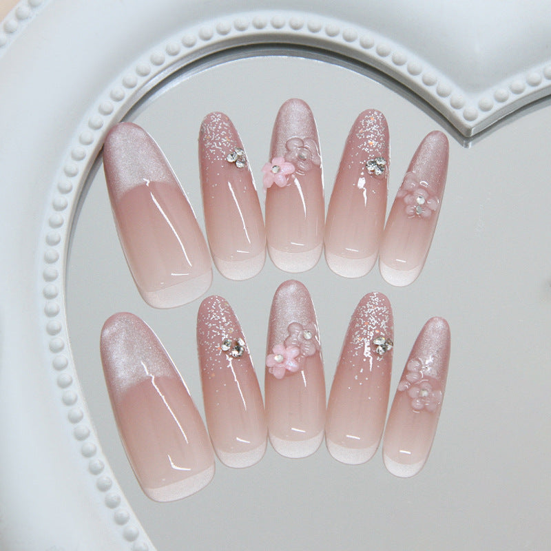 Blossom Fantasy Long Almond Pink Ombre with Floral Accents Press On Nail Set