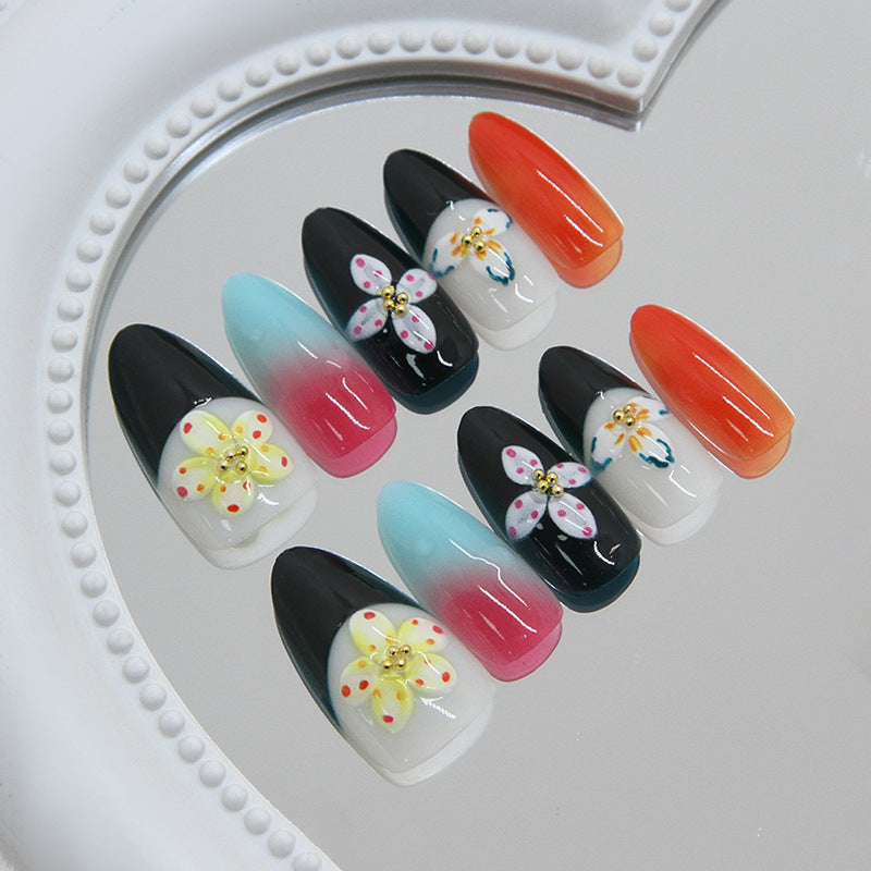 Tropical Bliss Medium Almond Multi-Color Floral Press on Nail Set
