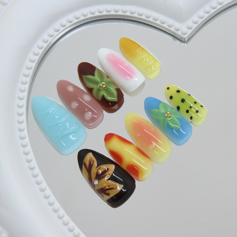 Tropical Elegance Medium Almond Pastel Colors with Floral Accents Press on Nail Set