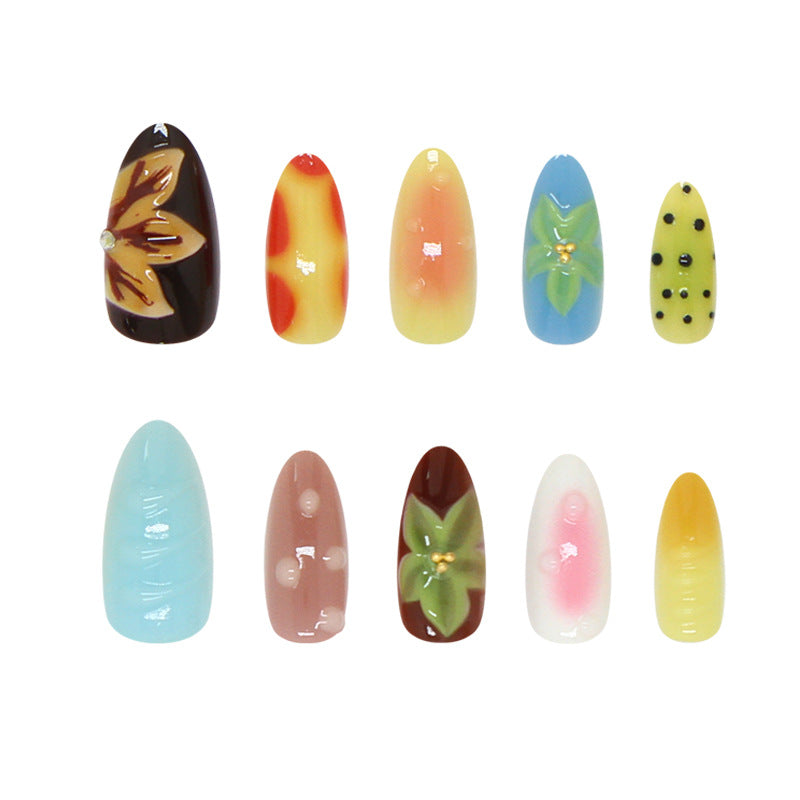 Tropical Blossom Medium Almond Pastel Nail Set with Stunning Floral Accents
