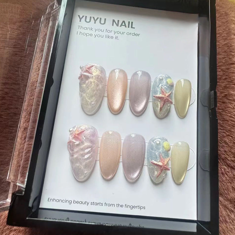 Ocean Inspired Medium Almond Iridescent Press On Nail Set