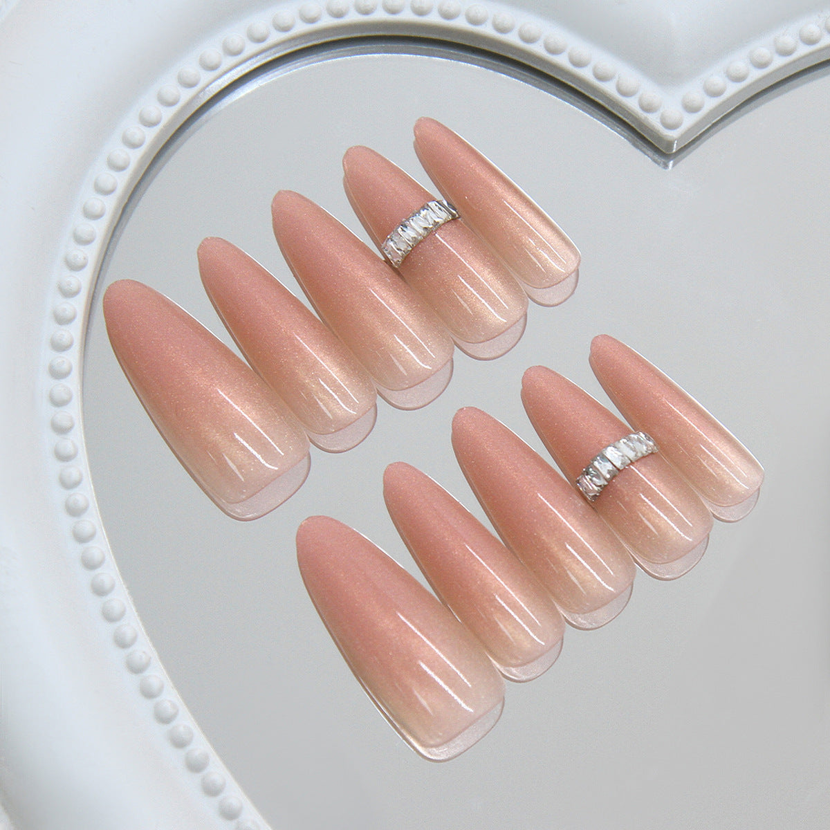 Elegant Stiletto Long Beige Press On Nails with Dazzling Accent